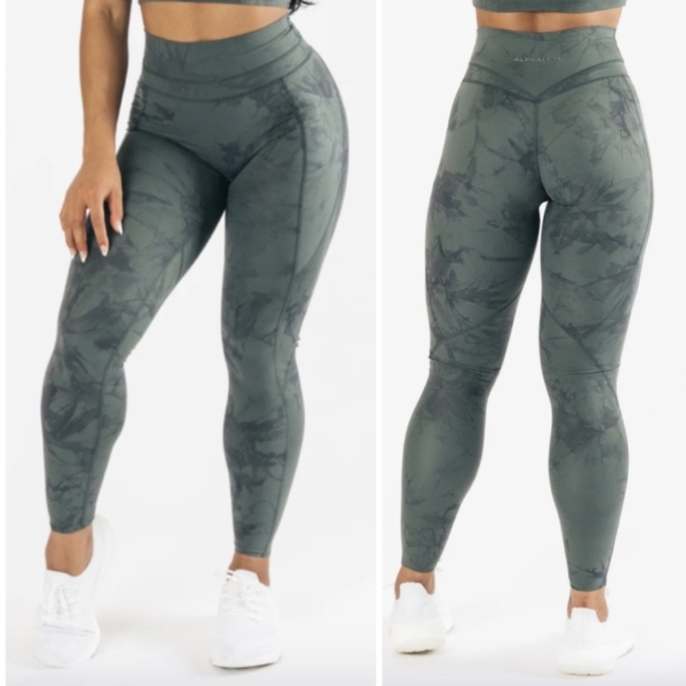 Alphalete Storm Grey Tie Dye Alphalux Force Leggings w/ Pocket Sz M